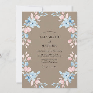 Taupe Soft Blush Wreath Wedding Invitation