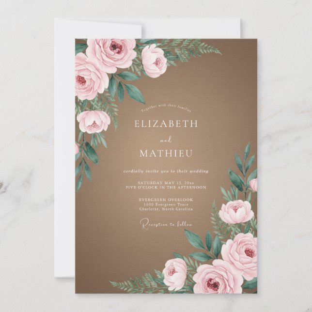 Taupe Soft Pink Petal Wedding Invitation (Front)