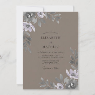Taupe Soft Silver Petal Wedding Invitation