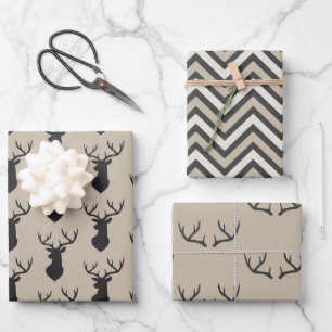 Taupe Stag heads,and antlers   Wrapping Paper Sheet