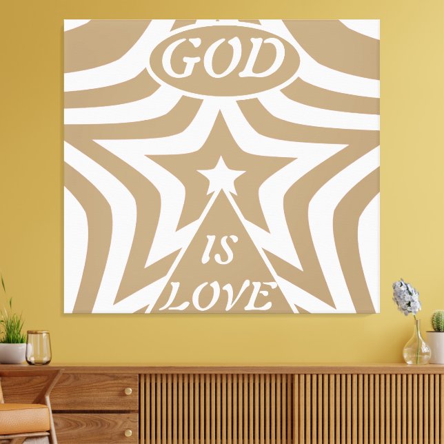 Taupe Star Canvas Print: Neutral "God Is Love"  (Insitu(LivingRoom))