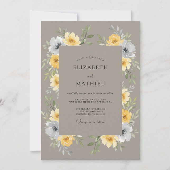 Taupe Stately Botanical Wedding Invitation (Front)
