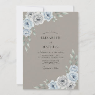 Taupe Steel Ranunculus Soft Eucalyptus Wedding Invitation