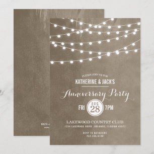 Taupe String Lights Anniversary Party Invitation