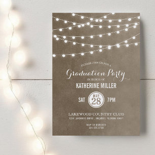 Taupe String Lights Graduation Party Invitation