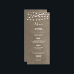 Taupe String Lights Wedding Menu Card<br><div class="desc">Chic modern summer wedding menu card design with simple elegant glowing string lights hanging across the top and a classy mix of modern and calligraphy script fonts on a printed faux watercolor texture background. A simple and stylish preppy design, perfect for summer! Click the CUSTOMIZE IT button to customise fonts,...</div>