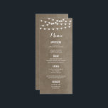 Taupe String Lights Wedding Menu Card<br><div class="desc">Chic modern summer wedding menu card design with simple elegant glowing string lights hanging across the top and a classy mix of modern and calligraphy script fonts on a printed faux watercolor texture background. A simple and stylish preppy design, perfect for summer! Click the CUSTOMIZE IT button to customise fonts,...</div>