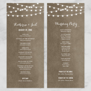Taupe String Lights Wedding Program Programme