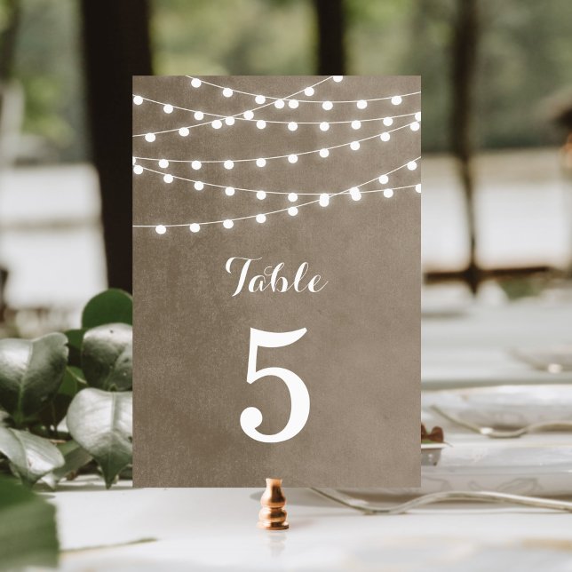 Taupe String Lights Wedding Table Numbers (Creator Uploaded)