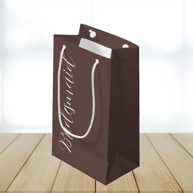 Taupe Stylised Script Wedding Bridesmaid Small Gift Bag (In Situ)