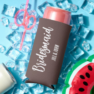Taupe Stylised Wedding Bridesmaid Seltzer Can Cooler