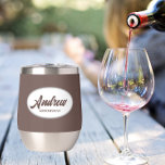 Taupe Stylised Wedding Groomsman Name<br><div class="desc">Gift your wedding groomsman with this trendy and personalised,  stainless steel wine tumbler with his name in stylised script inside a white,  oval design. Background colour and script is taupe. Personalise your wine tumbler by editing and replacing name with desired name. Available in many,  popular wedding colour schemes.</div>