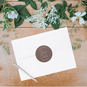 Taupe Stylised Wedding Save the Date Classic Round Sticker