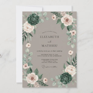 Taupe Succulent Peony Wedding Invitation
