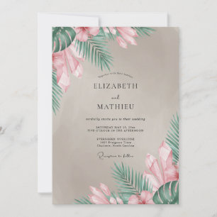 Taupe Tropical Palm Muted Eucalyptus Wedding Invitation