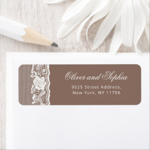 Taupe Vintage White Lace Wedding Return Address