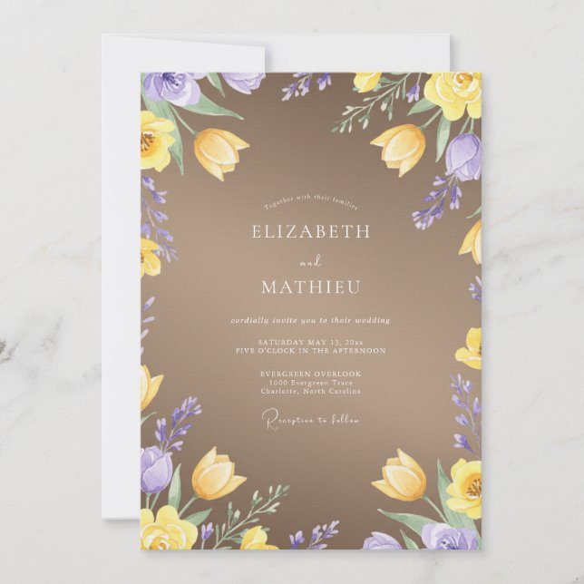 Taupe Violet Blossom Wedding Invitation (Front)