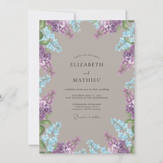 Taupe Violet Wisteria Wedding Invitation (Front)