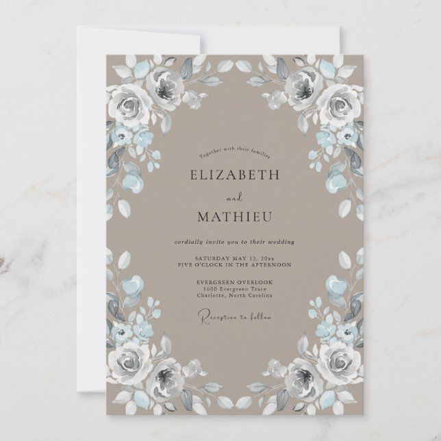 Taupe Warm Silver Leafy Wedding Invitation (Front)