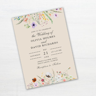 Taupe Watercolor Wildflower Meadow Wedding Invitation