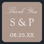 Taupe Wedding Favour Thank You Sticker<br><div class="desc">Taupe Wedding Favour Thank You Sticker,  please personalise with initials of the couple and the date of the wedding,  using the online personalisation template before ordering.</div>