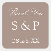 Taupe Wedding Favour Thank You Sticker