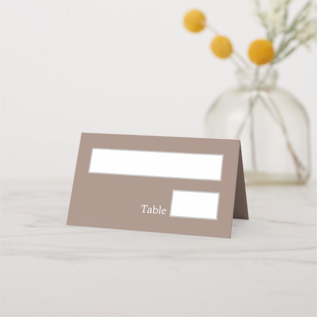 Taupe Wedding Folded Place Card (Front)