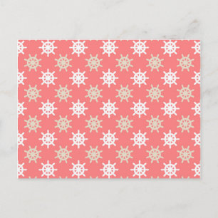 Taupe White and Coral Ships Wheel Nautical Pattern Postcard