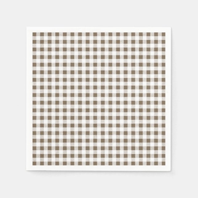 Taupe White Gingham Pattern Napkin (Front)