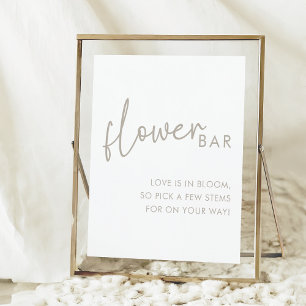 Taupe & White Minimalist Bridal Shower Flower Bar Poster