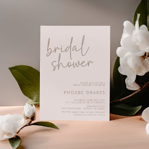 Taupe & White Minimalist Script Bridal Shower Invitation