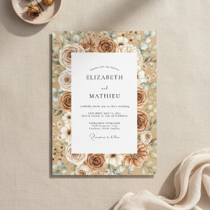 Taupe & White Rustic Bloom Wedding Invitation