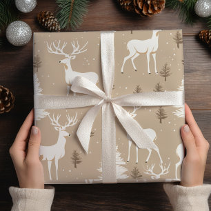 Taupe & White Scandinavian Reindeer Woodland Wrapp Wrapping Paper
