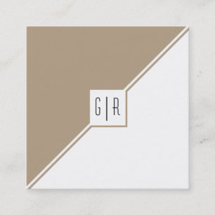 Taupe, white triangles, monogram modern geometric square business card