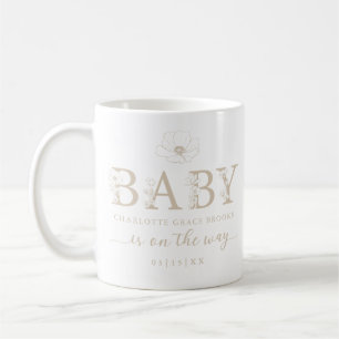 Taupe Wildflower Baby Announcement Coffee Mug