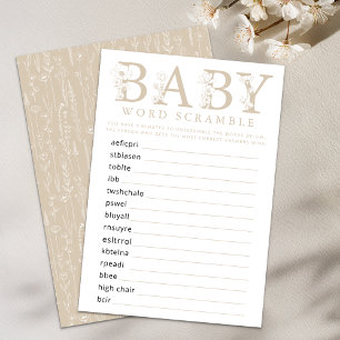 Taupe Wildflower Baby Word Scramble Game Card