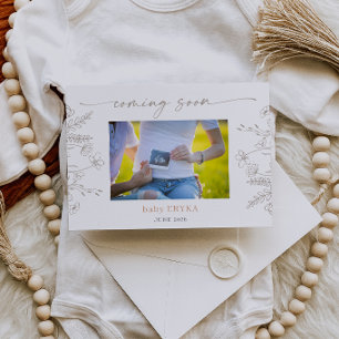 Taupe Wildflower Boho Pregnancy Announcement Card