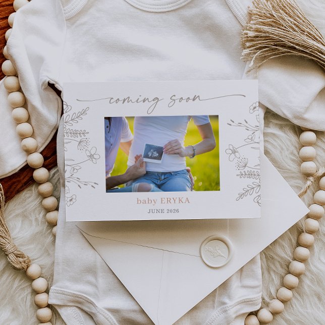 Taupe Wildflower Boho Pregnancy Announcement Card (Creator Uploaded)