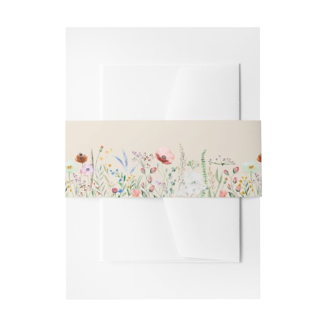 Taupe Wildflower Meadow Invitation Belly Band (Front Example)