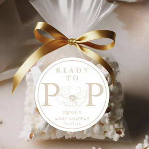 Taupe Wildflower Ready to Pop Baby Shower Sticker