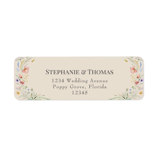 Taupe Wildflowers Return Address Label (Front)