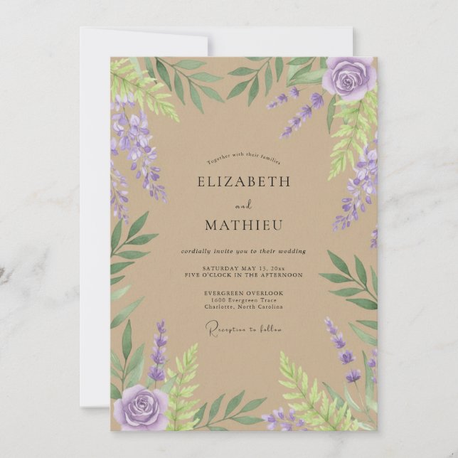 Taupe Wisteria Wedding Invitation (Front)