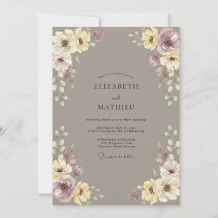 Taupe Yellow Botanical Watercolor Wedding Invitation
