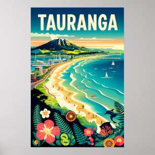 Tauranga New Zealand Retro Travel Poster Art