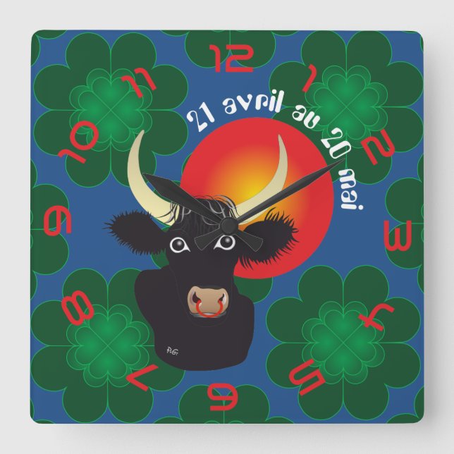 Taureau 21 avril au 20 mai Horloges Square Wall Clock (Front)
