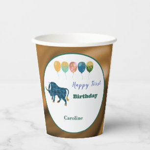 Taurus 1st Birthday Gold Foil Elegant Zodiac Paper Cups