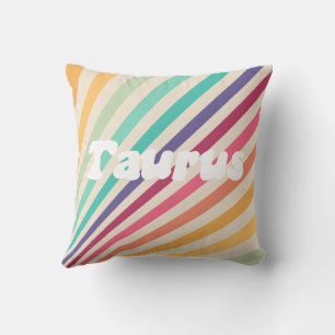 Taurus Astrology Zodiac Retro Rainbow Round Pillow