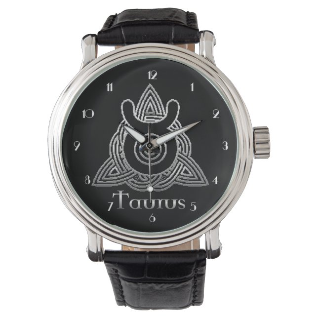 Taurus Birth Sign Celtic Knot Zodiac Wrist Watch (Front)