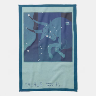 Taurus Bull Constellation Vintage Zodiac Astrology Tea Towel