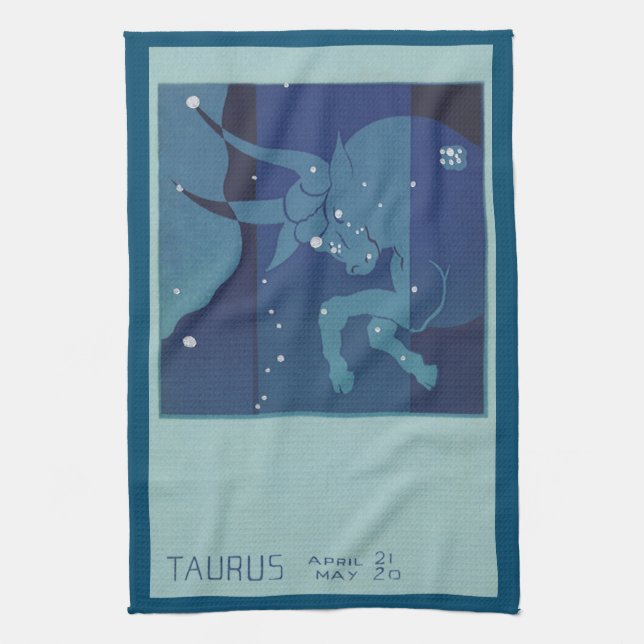 Taurus Bull Constellation Vintage Zodiac Astrology Tea Towel (Vertical)